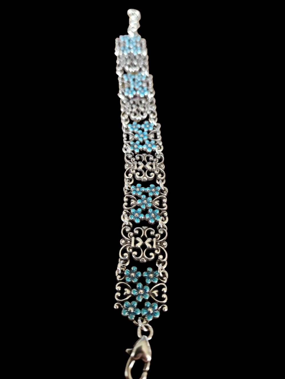 Brighton Silver Blue Flower Panel Bracelet
